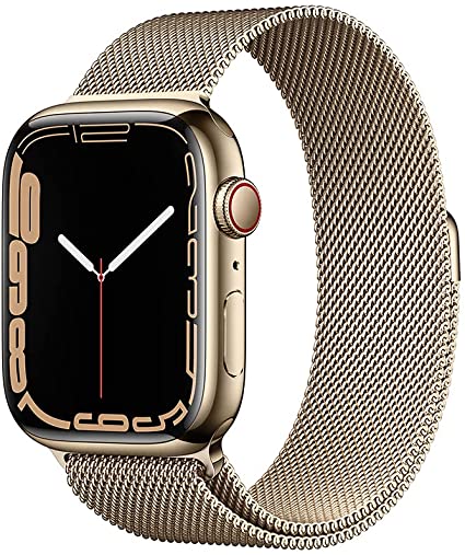 Apple Watch Series 7 GPS + Cellular • Caja de Acero Inoxidable Color Oro de 45 mm • Correa Estilo milanés Color Oro
